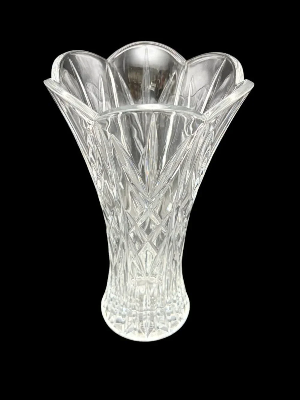 Vtg St George Lead Crystal Vase Crystal DePlomb Style Flared Scalloped Rim 8.5